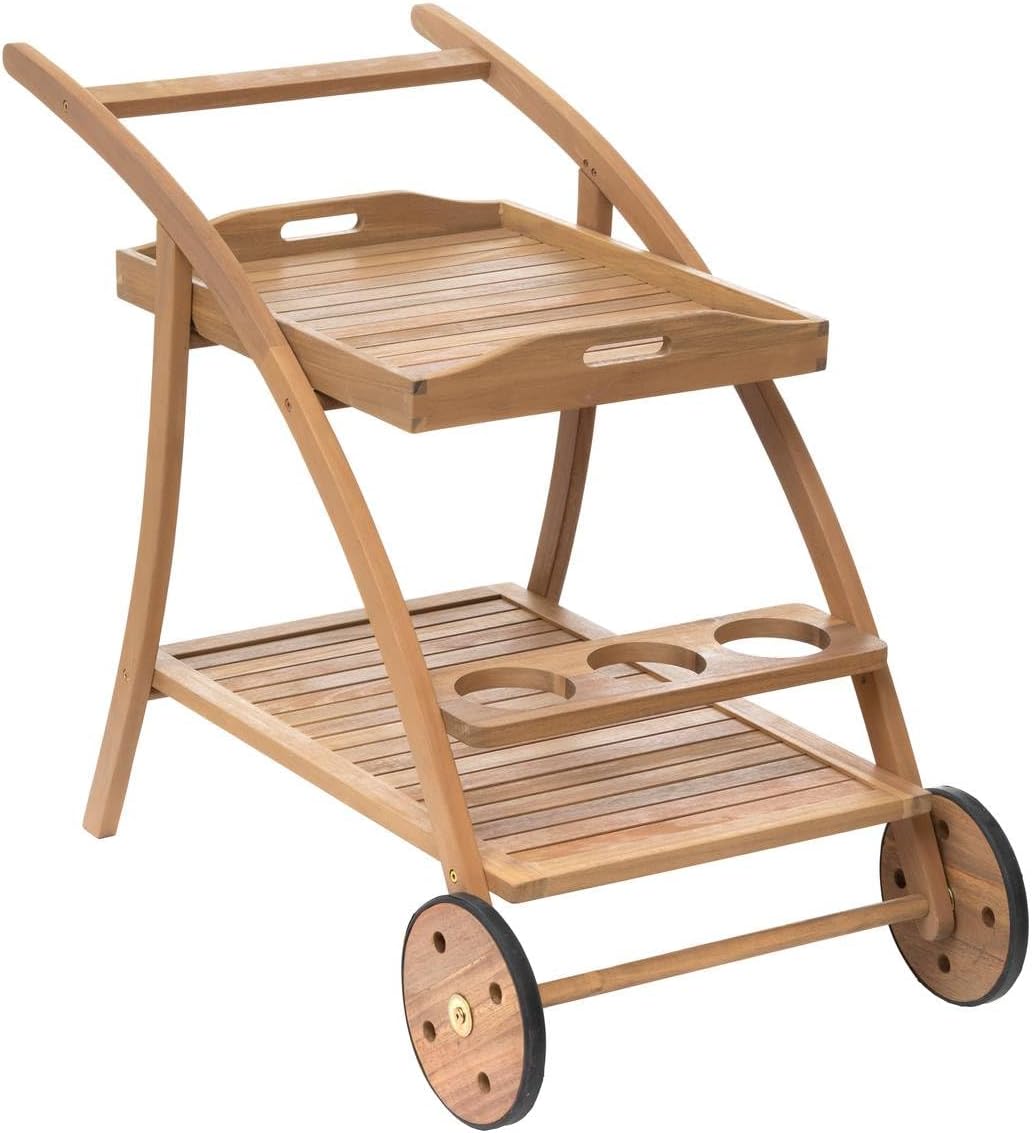 Desserte à 2 étages en bois sur roulettes