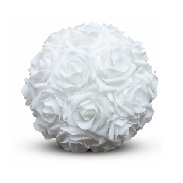 Boule de roses en feutre blanc - D 20 cm