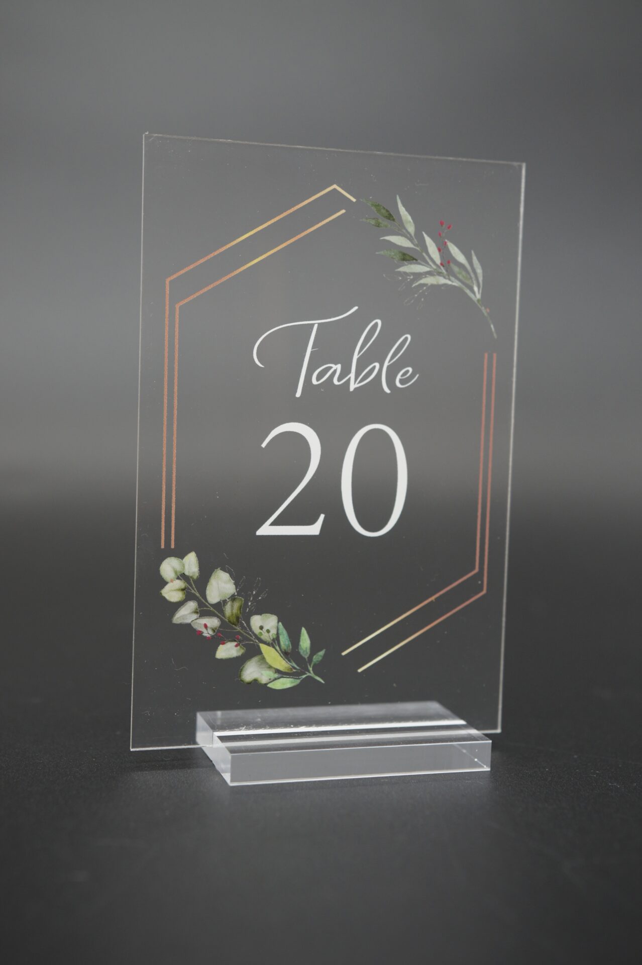 Marque table plexi eucalyptus - H 15 cm l 10 cm