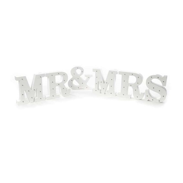 Lettres MR & MRS blanches lumineuses LED - Hors piles - H 16 cm