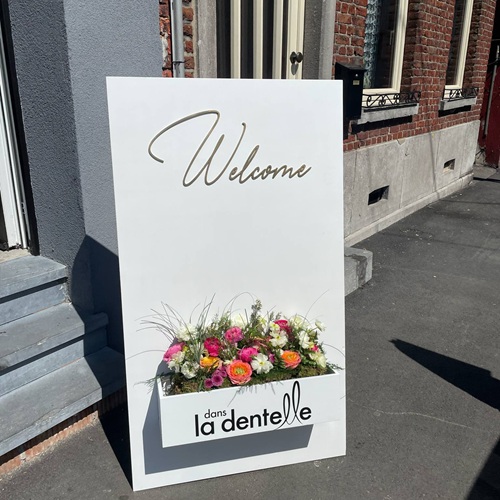 Panneau jardinière "Welcome" en doré