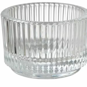 Photophore rond strié transparent - 3,5 cm