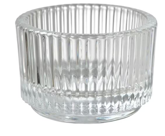 Photophore rond strié transparent - 3,5 cm